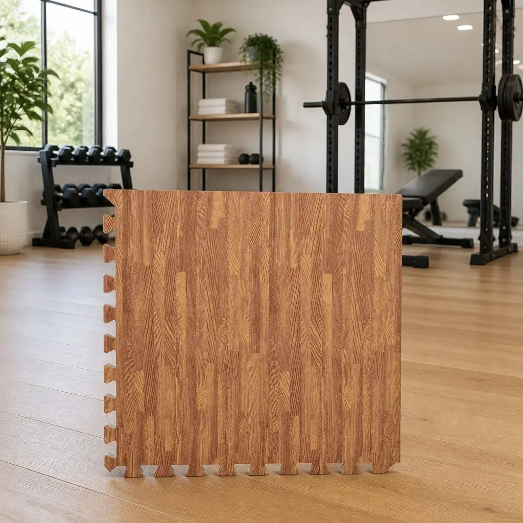 Exercise Floor Mats 24 pcs Wood Grain EVA Foam Puzzle Interlocking Tiles 8.64 m²