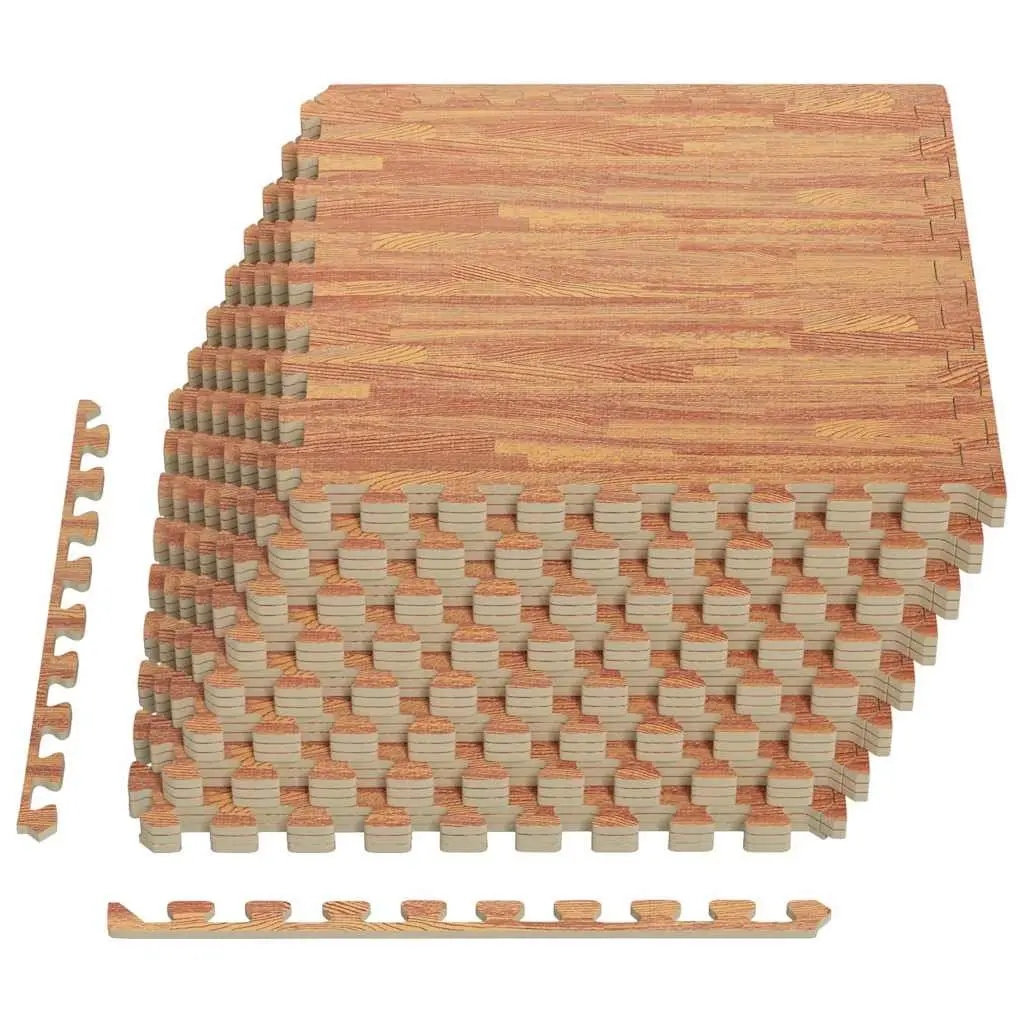 Exercise Floor Mats Interlocking Wood Grain EVA Foam 24 Piece 8.64 m²