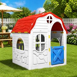 Kids Foldable Playhouse Cottage Portable Play Centre Multicolour Door Windows