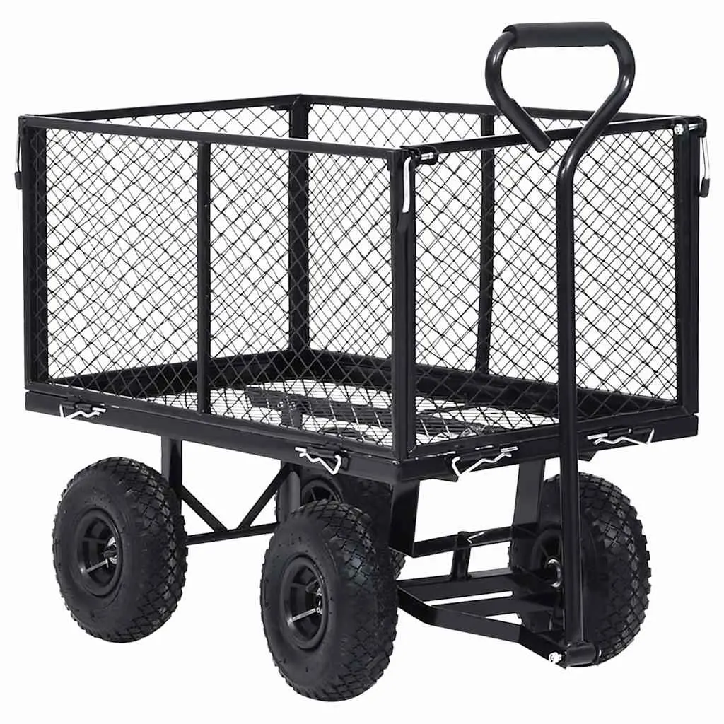 Garden Hand Trolley Black Heavy Duty Steel Cart 350kg Load Capacity Wheels