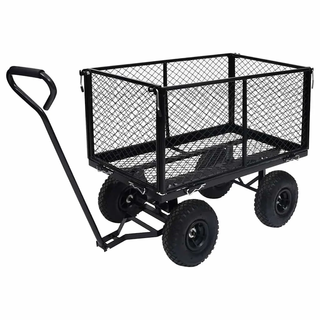 Garden Hand Trolley Black Heavy Duty Steel Cart 350kg Load Capacity Wheels
