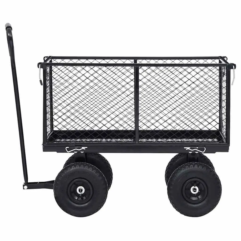 Garden Hand Trolley Black Heavy Duty Steel Cart 350kg Load Capacity Wheels