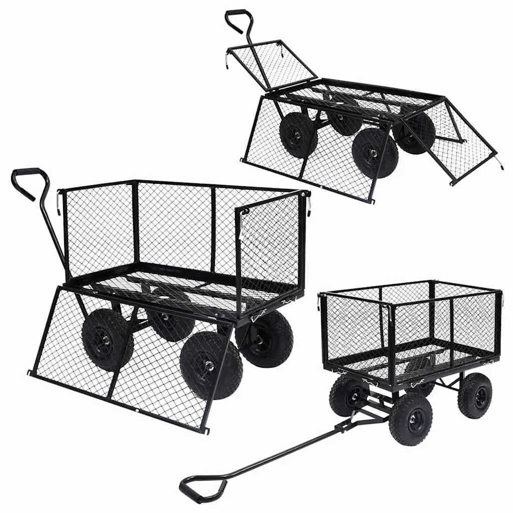Garden Hand Trolley Black Heavy Duty Steel Cart 350kg Load Capacity Wheels