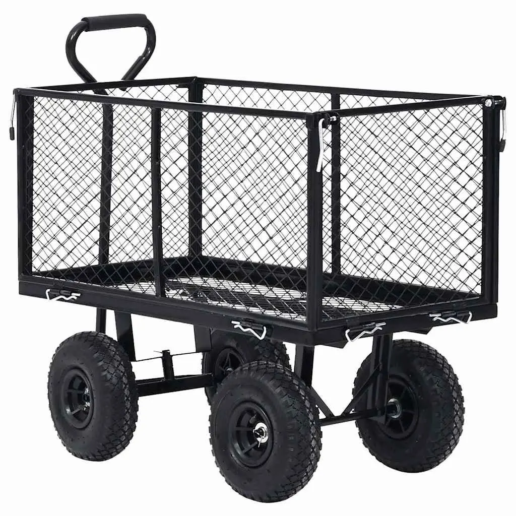 Garden Hand Trolley Black Heavy Duty Steel Cart 350kg Load Capacity Wheels
