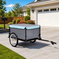 Bicycle Trailer 65kg Load Capacity Foldable Drawbar Quick Release Tyres Grey