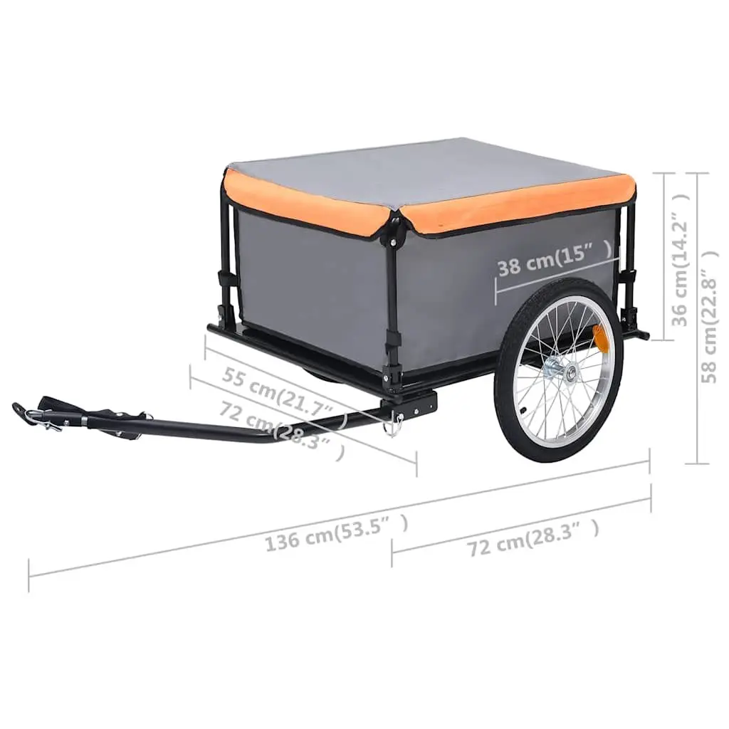 Bike Trailer Grey Foldable Steel Frame 65 kg Capacity Cargo for Commute and Touring