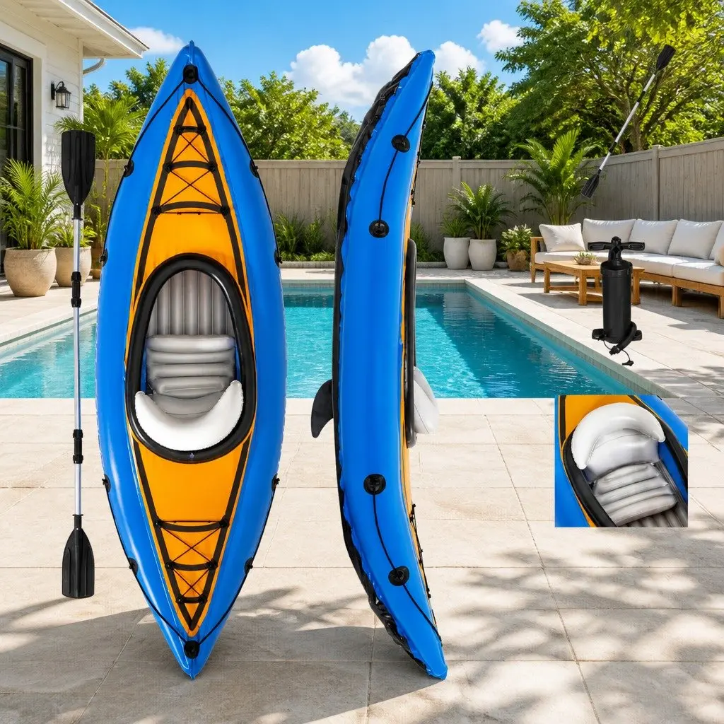 Inflatable Kayak Recreational Sit-On-Top Heavy Duty PVC 1 Person