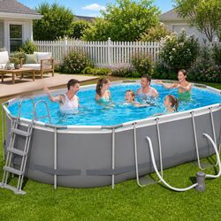 Above Ground Swimming Pool Oval 488x305x107cm Steel Frame Garden Backyard