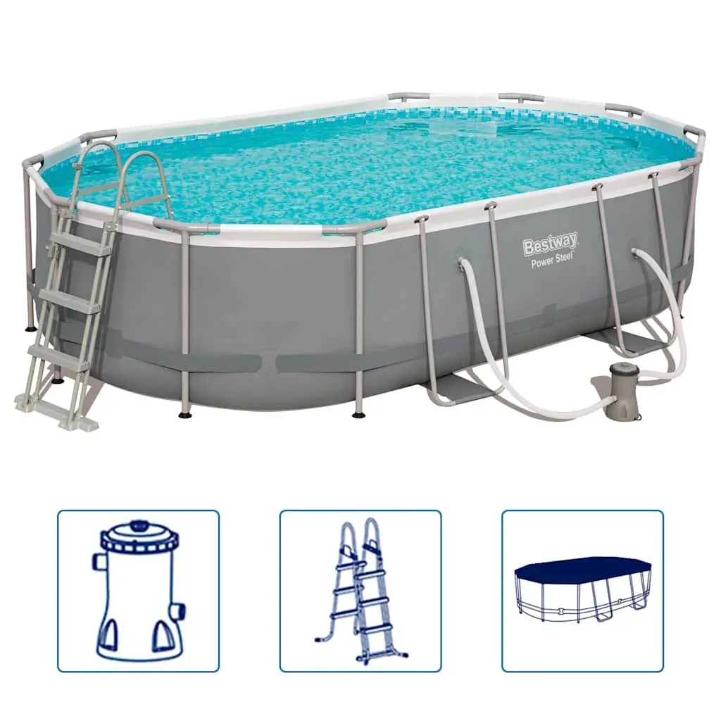 Above Ground Swimming Pool Oval Steel Frame 488x305x107cm