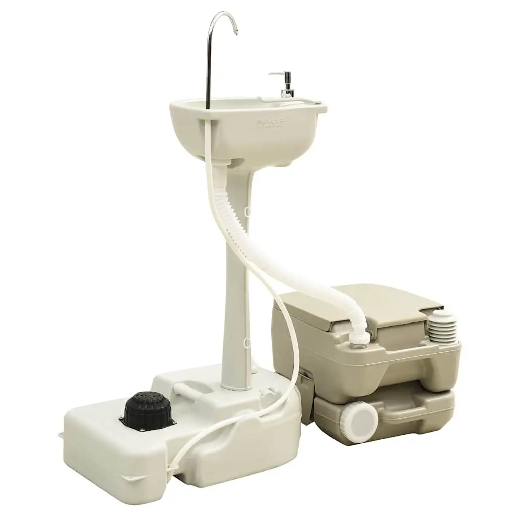 Portable Camping Toilet Set 10L Waste 10L Fresh Water Handwash Station 17L Grey