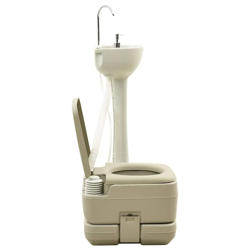 Portable Camping Toilet Set 10L Waste 10L Fresh Water Handwash Station 17L Grey