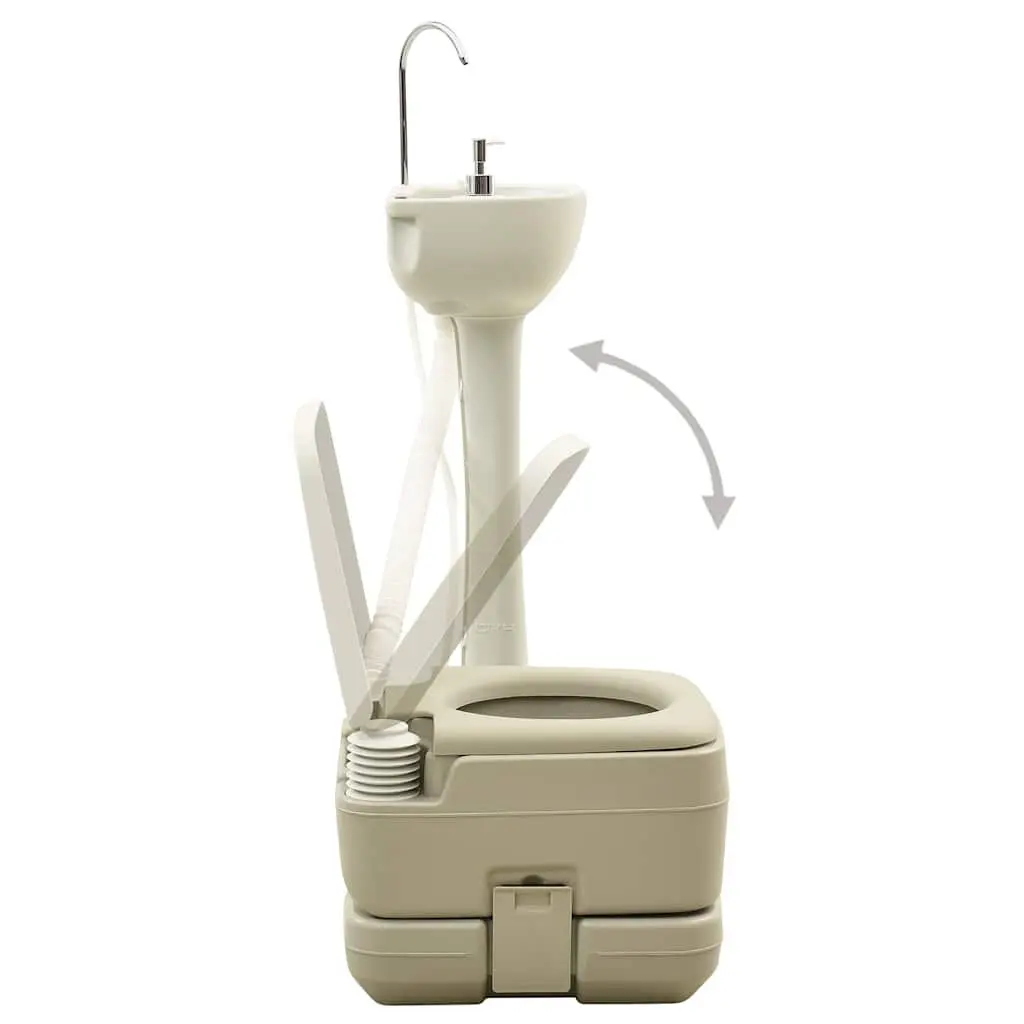 Portable Camping Toilet Set 10L Waste 10L Fresh Water Handwash Station 17L Grey