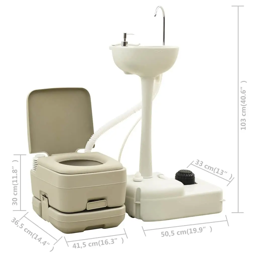 Portable Camping Toilet Set 10L Waste 10L Fresh Water Handwash Station 17L Grey