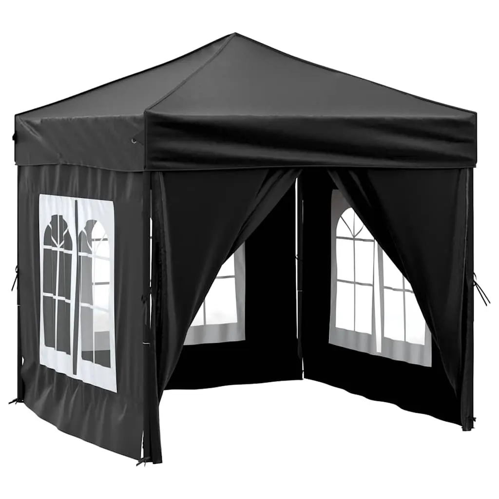 Folding Party Tent with Sidewalls Black 2x2 m Outdoor Canopy Gazebo