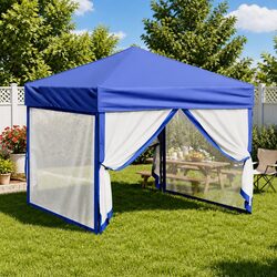Folding Party Tent with Sidewalls Blue 3x3 m Outdoor Canopy Gazebo