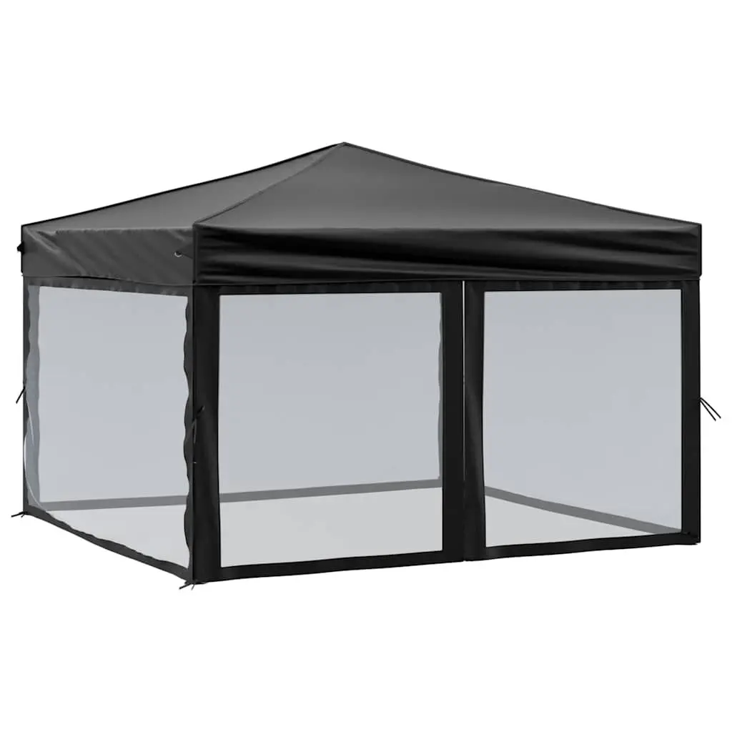 Folding Party Tent Portable 3x3m Outdoor Canopy Gazebo Black with Sidewalls