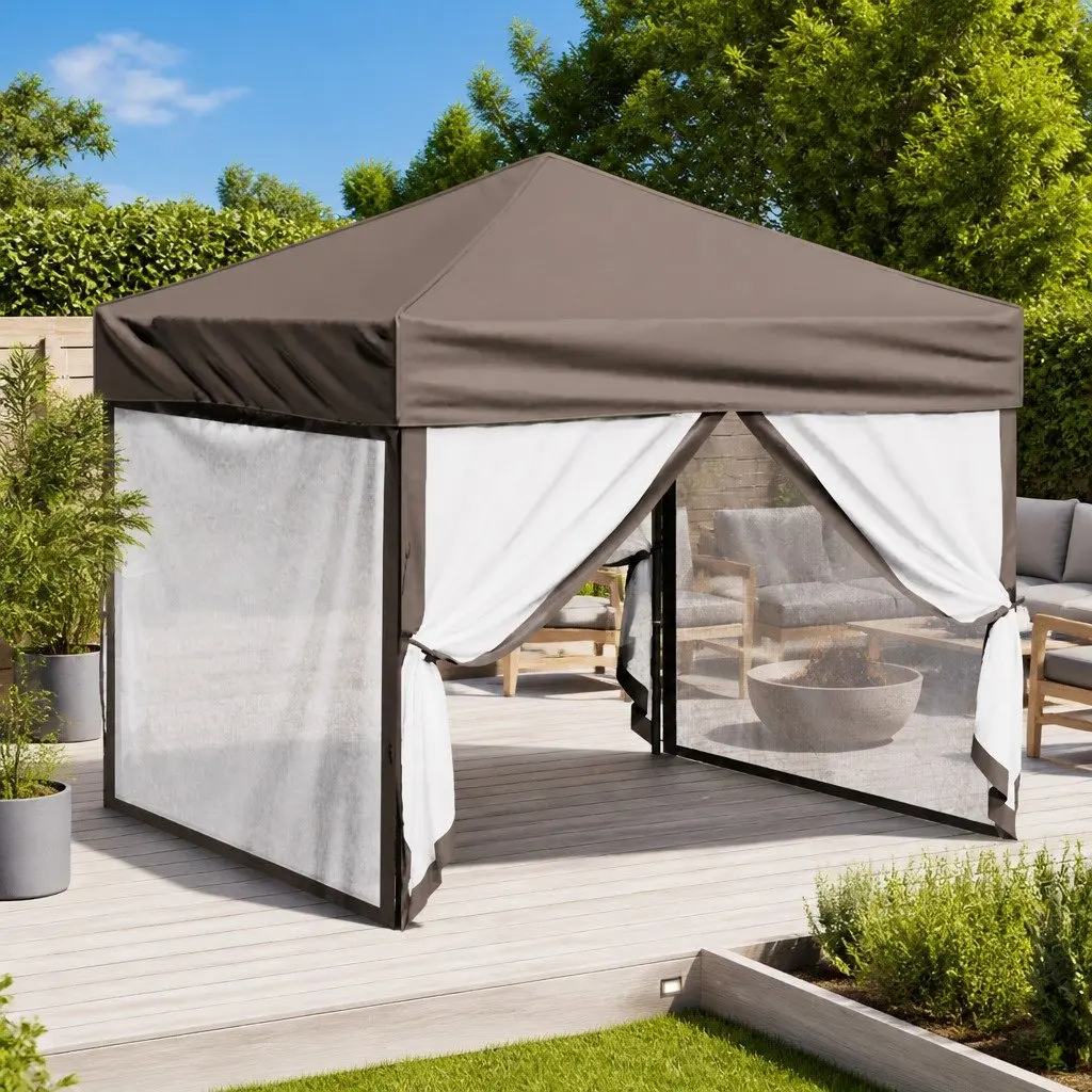 Folding Party Tent with Sidewalls Portable 3x3m Outdoor Canopy Gazebo Taupe