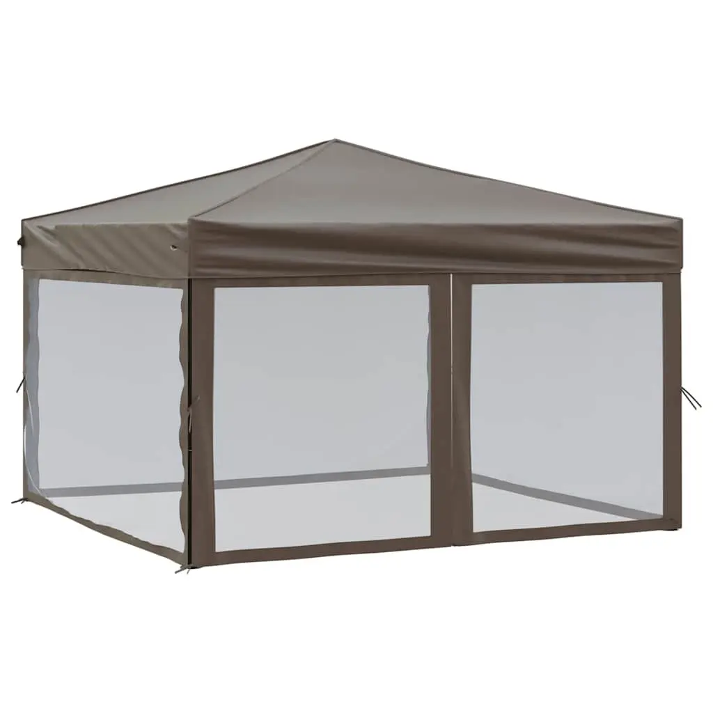 Folding Party Tent with Sidewalls Portable 3x3m Outdoor Canopy Gazebo Taupe