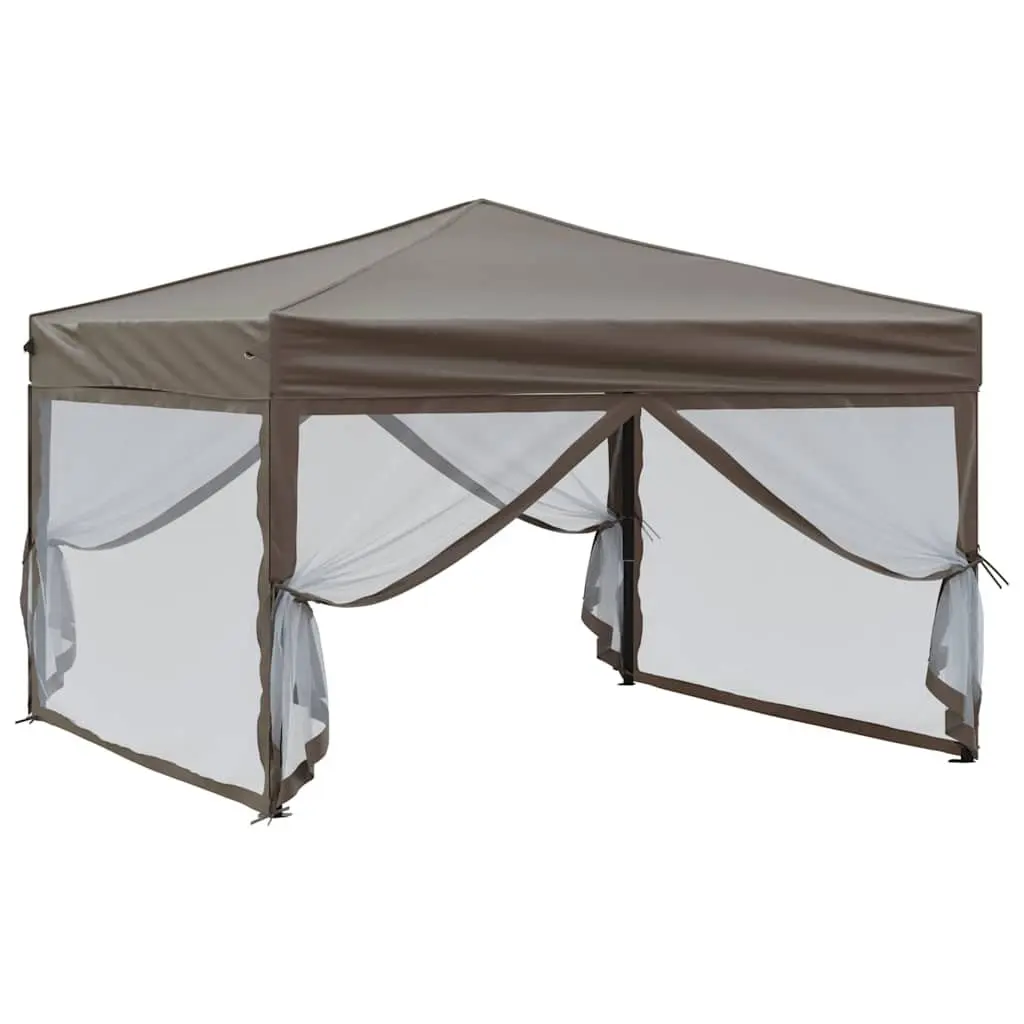 Folding Party Tent with Sidewalls Portable 3x3m Outdoor Canopy Gazebo Taupe