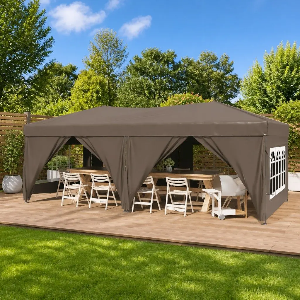 Folding Party Tent with Sidewalls Taupe 3x6m Outdoor Canopy Gazebo