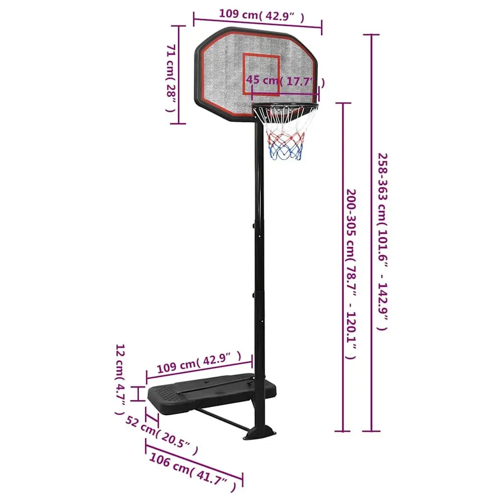 Basketball Hoop Adjustable Height 258-363 cm Portable Indoor Outdoor
