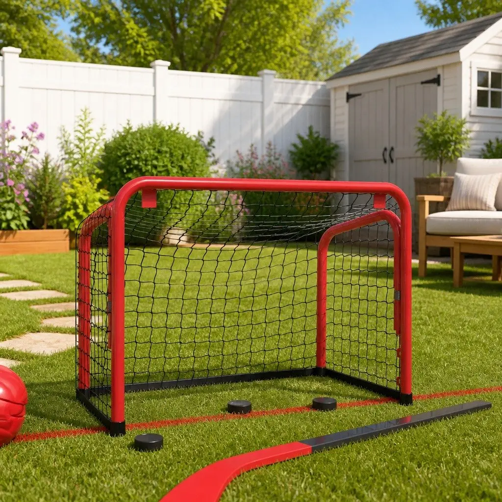Hockey Goal with Net Red Black Steel Frame 68x32x47cm