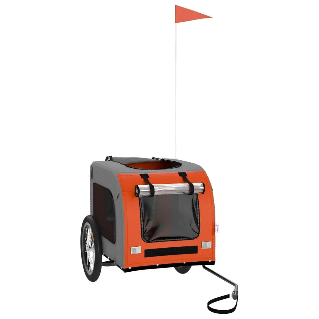 Pet Bike Trailer Orange Oxford Fabric Iron Frame 2 Wheels Zippered Doors Mesh