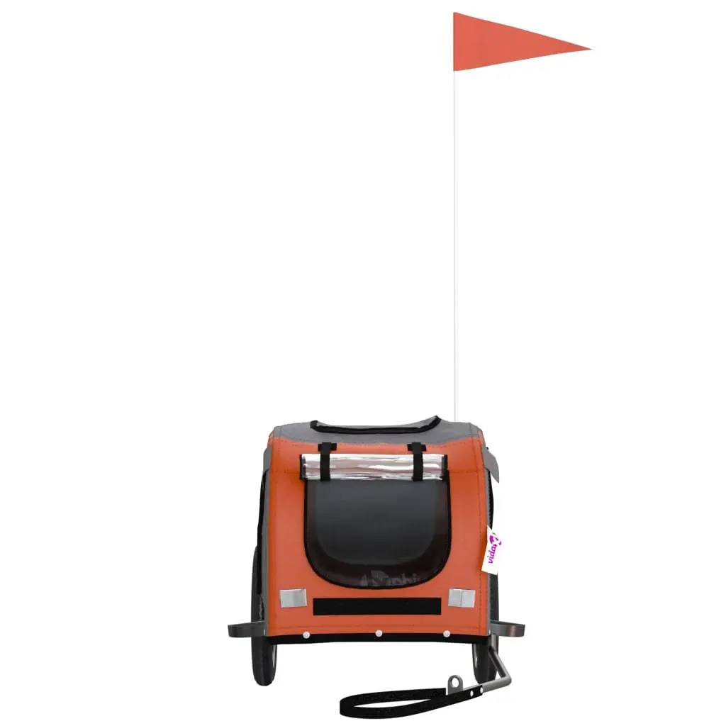 Pet Bike Trailer Orange Oxford Fabric Iron Frame 2 Wheels Zippered Doors Mesh