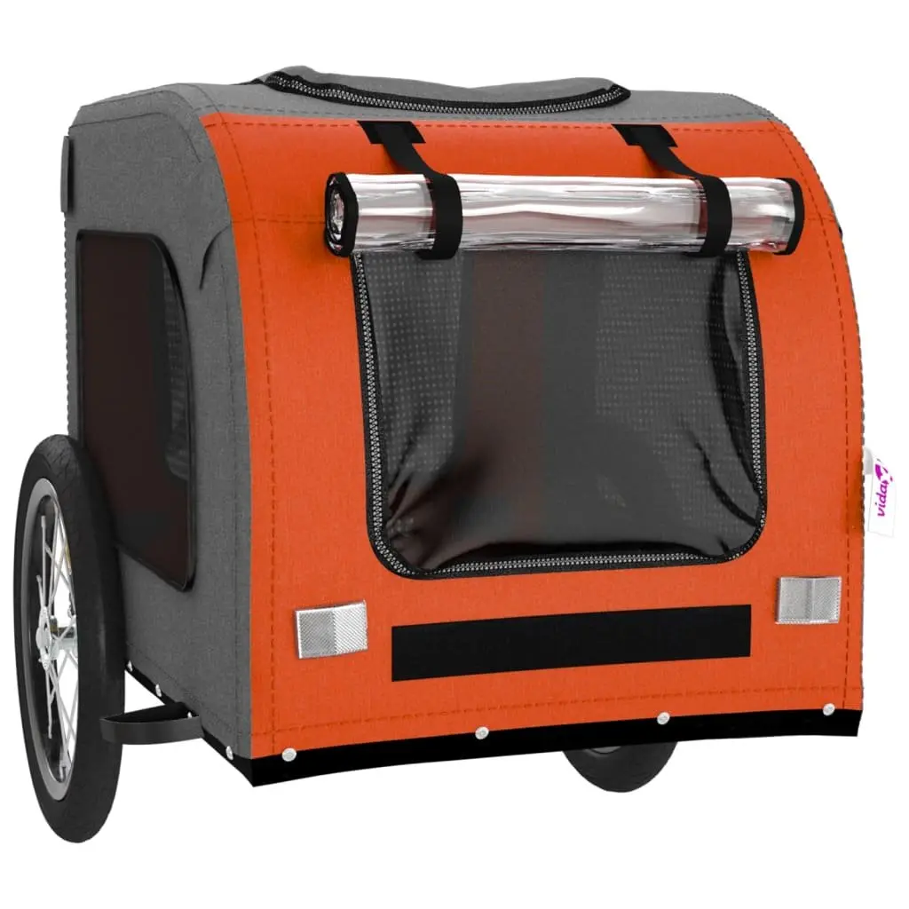 Pet Bike Trailer Orange Oxford Fabric Iron Frame 2 Wheels Zippered Doors Mesh