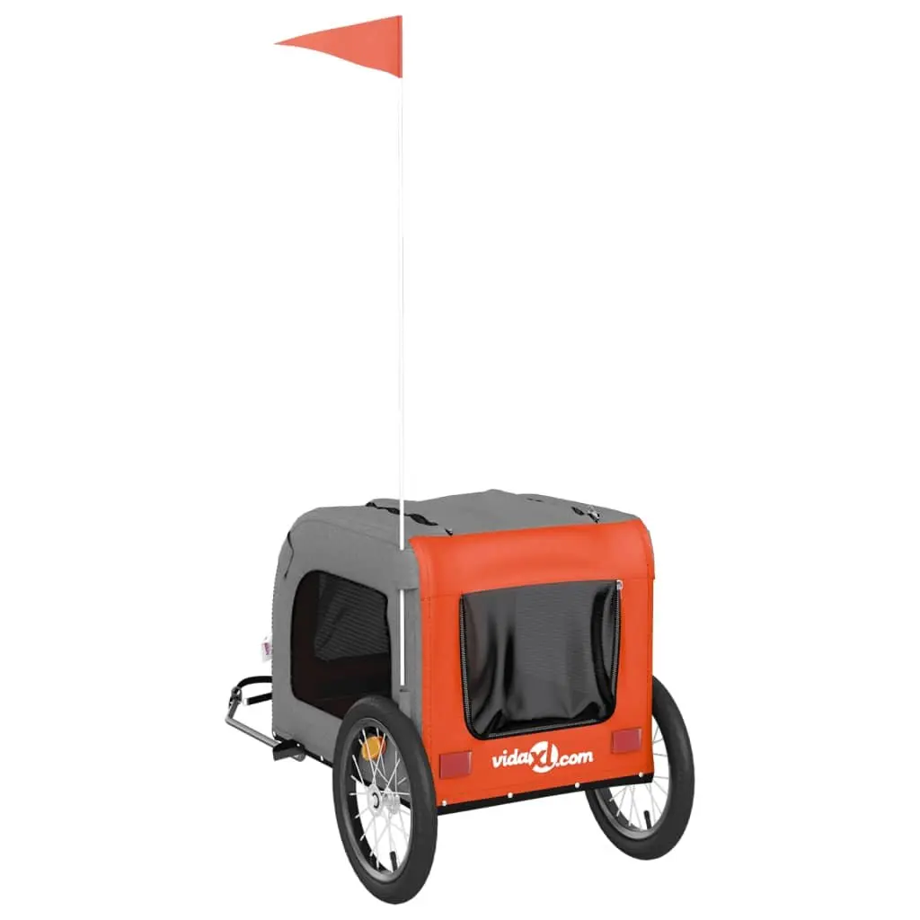 Pet Bike Trailer Orange Oxford Fabric Iron Frame 2 Wheels Zippered Doors Mesh