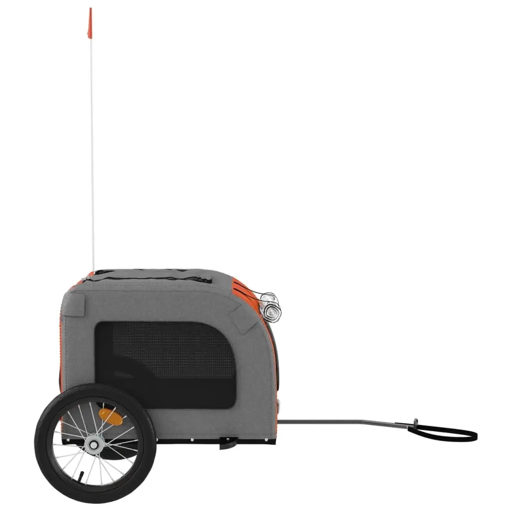 Pet Bike Trailer Orange Oxford Fabric Iron Frame 2 Wheels Zippered Doors Mesh