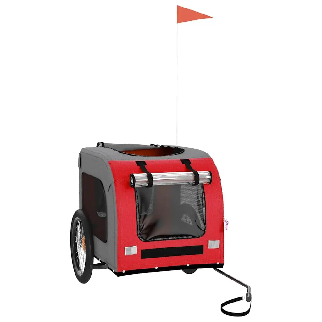 Pet Bike Trailer Red Oxford Fabric Iron Frame Small Dogs