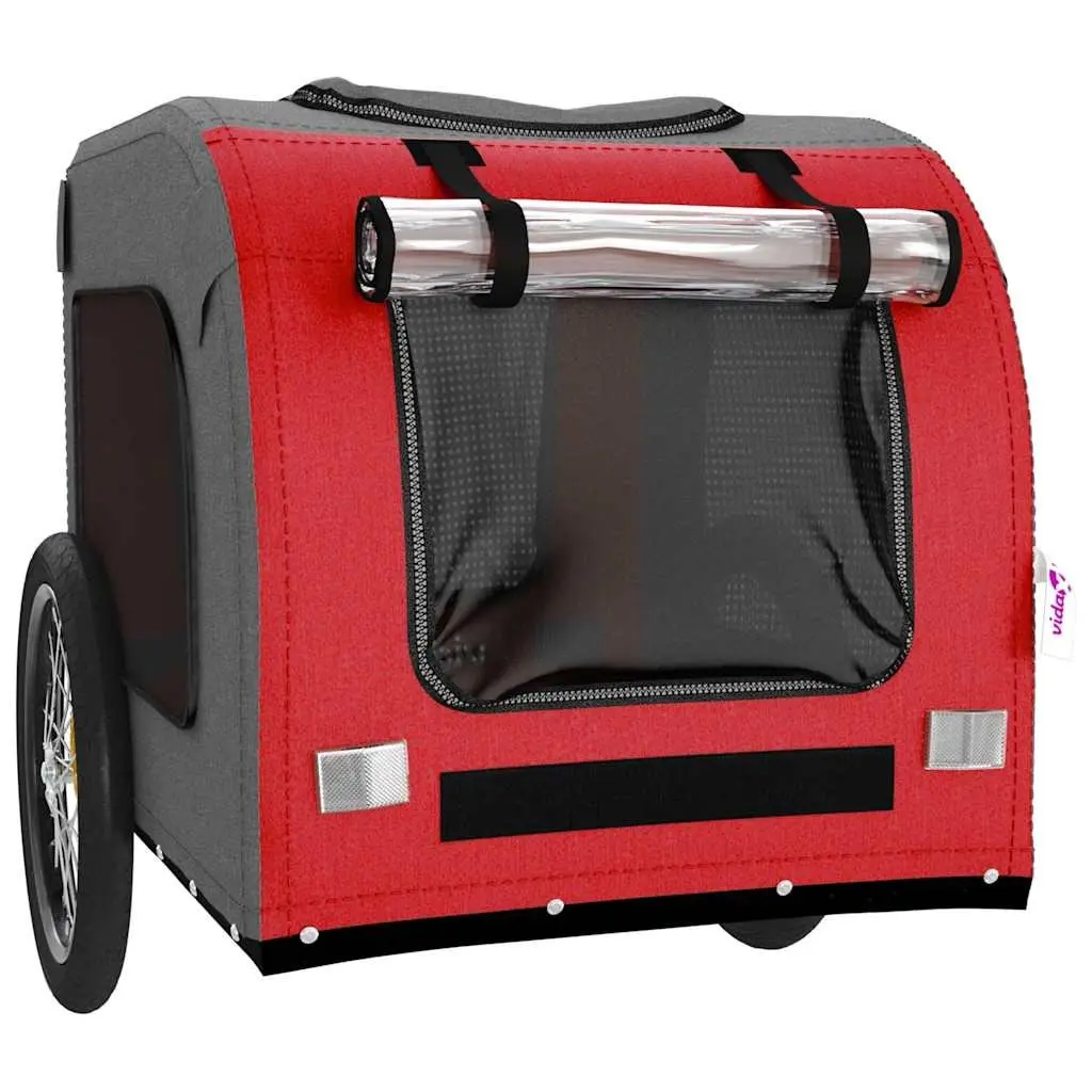 Pet Bike Trailer Red Oxford Fabric Iron Frame Small Dogs