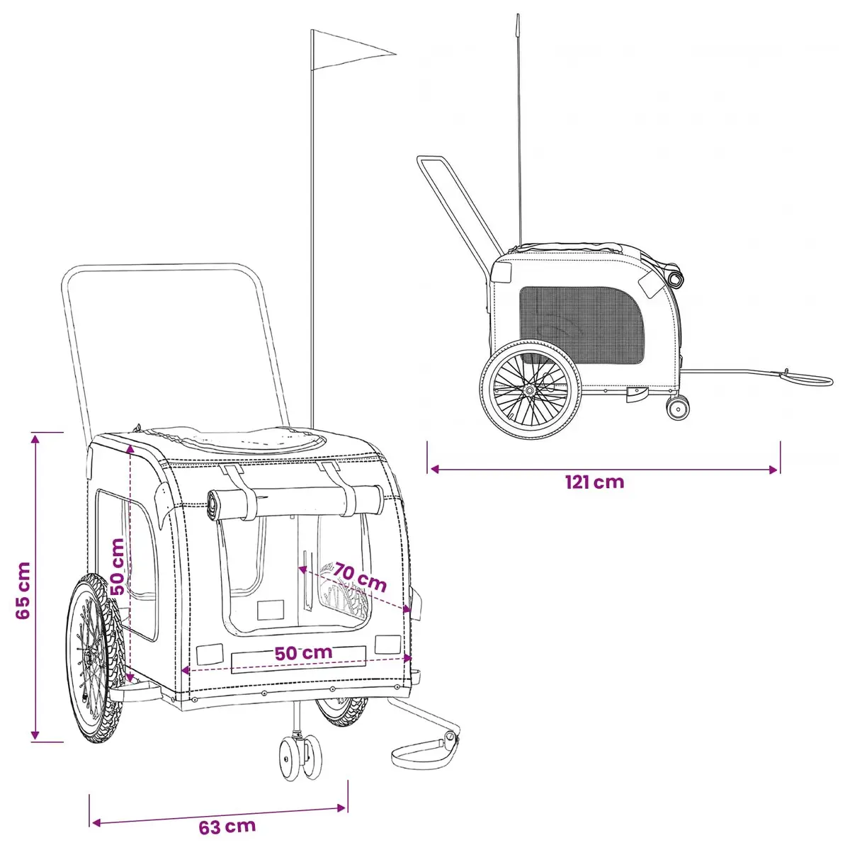 Pet Bike Trailer Orange Oxford Fabric Iron Frame Small Size