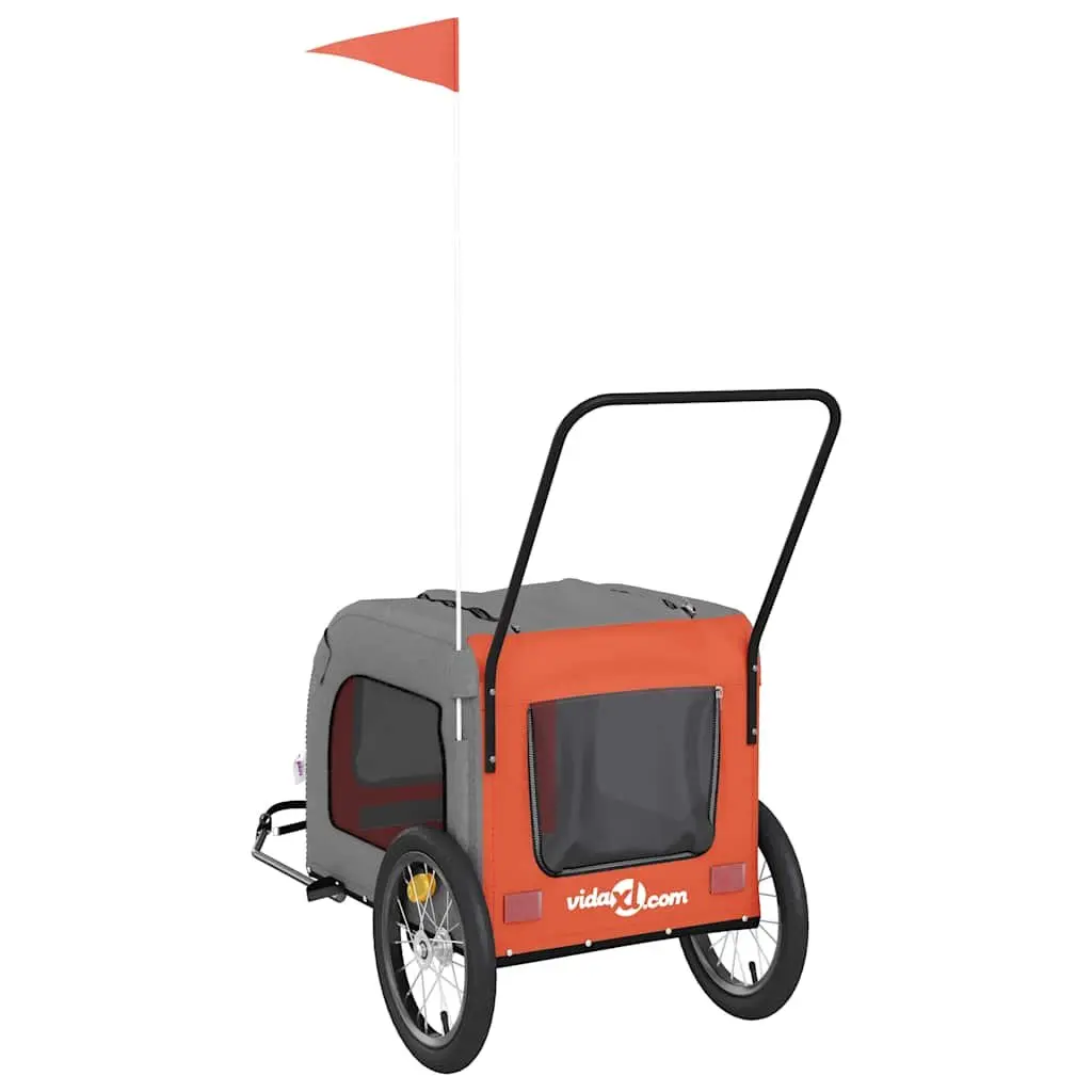 Pet Bike Trailer Orange Oxford Fabric Iron Frame Small Size