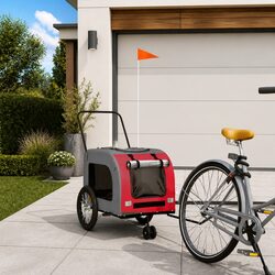 Pet Bike Trailer Red Oxford Fabric Iron Frame Wheels Dogs Cargo Attachment