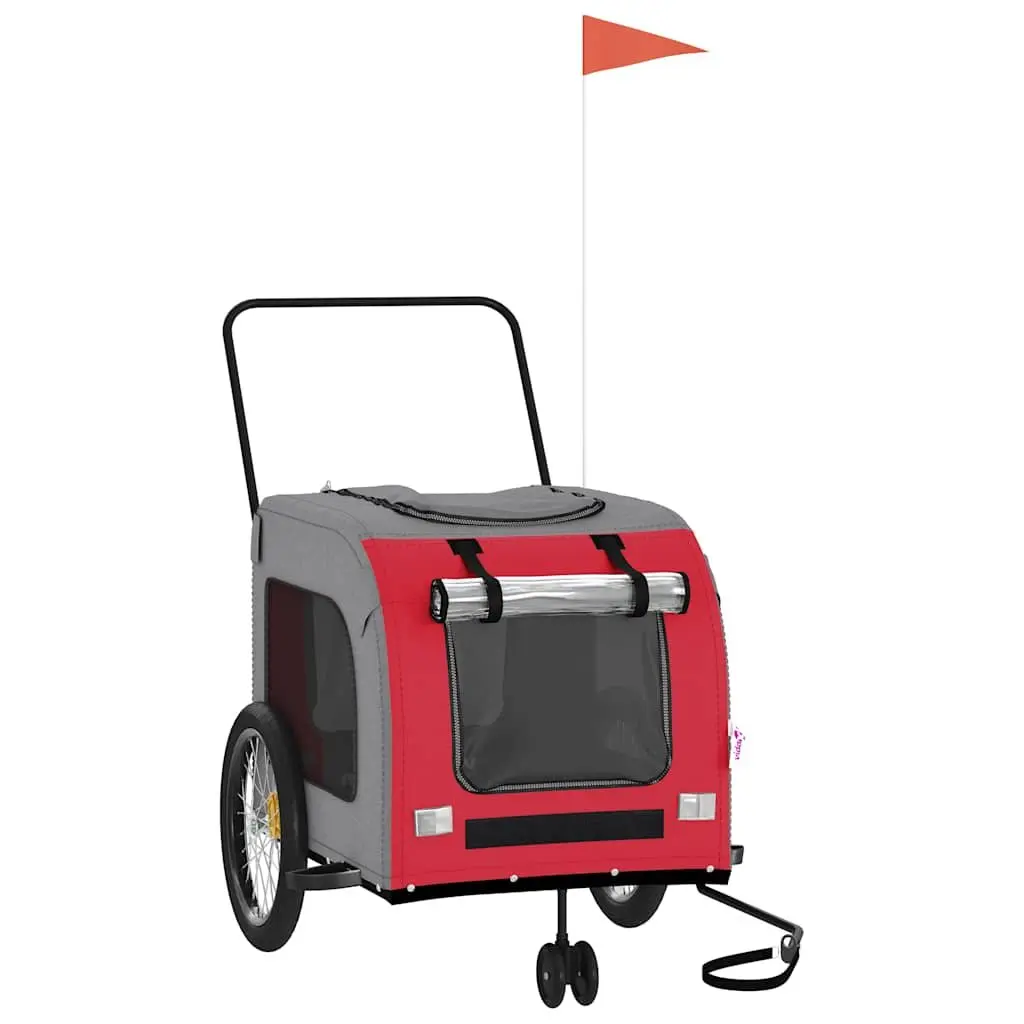 Pet Bike Trailer Red Oxford Fabric Iron Frame Mesh Windows Zippered Doors