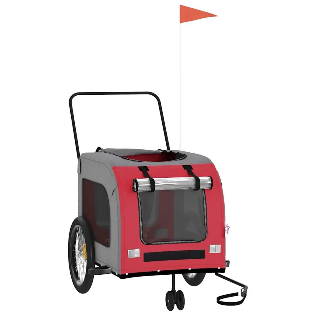 Pet Bike Trailer Red Oxford Fabric Iron Frame Mesh Windows Zippered Doors