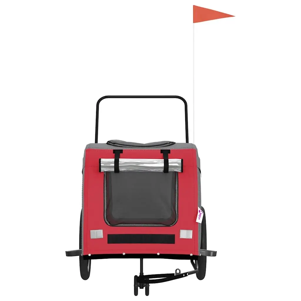 Pet Bike Trailer Red Oxford Fabric Iron Frame Mesh Windows Zippered Doors