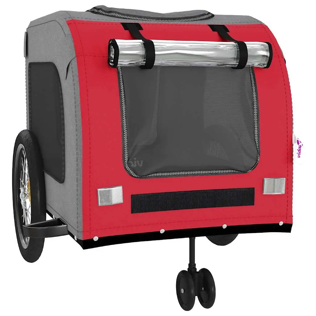 Pet Bike Trailer Red Oxford Fabric Iron Frame Mesh Windows Zippered Doors