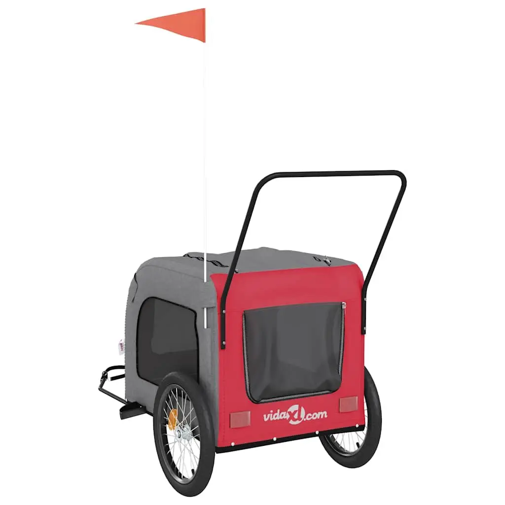 Pet Bike Trailer Red Oxford Fabric Iron Frame Mesh Windows Zippered Doors