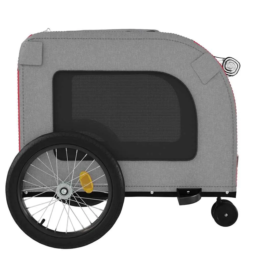 Pet Bike Trailer Red Oxford Fabric Iron Frame Mesh Windows Zippered Doors