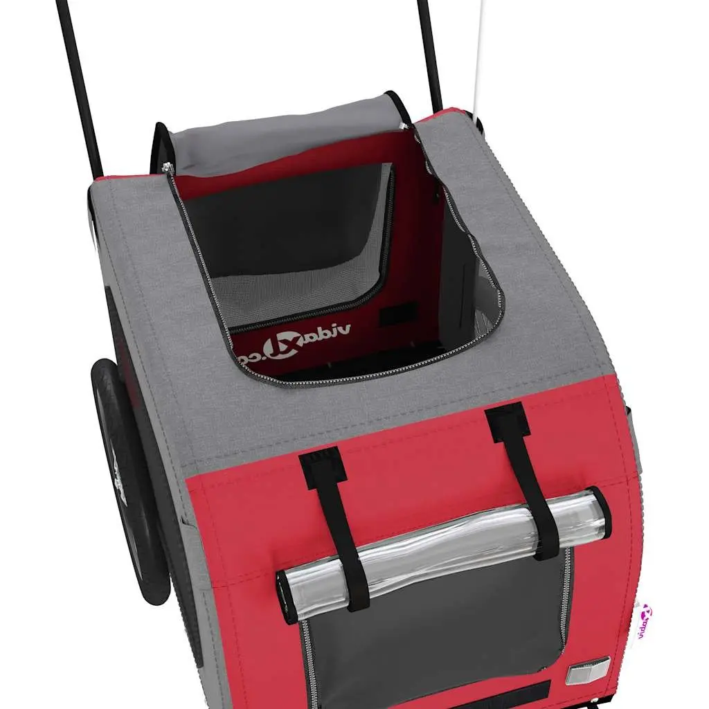 Pet Bike Trailer Red Oxford Fabric Iron Frame Mesh Windows Zippered Doors