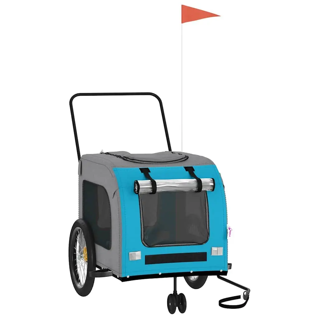 Pet Bike Trailer Oxford Fabric Iron Frame Blue Grey for Small Dogs