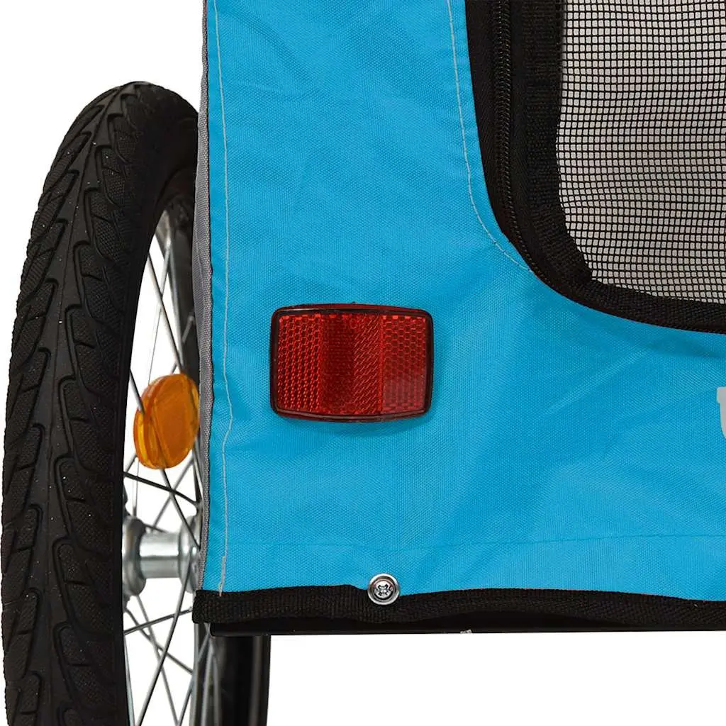 Pet Bike Trailer Oxford Fabric Iron Frame Blue Grey for Small Dogs