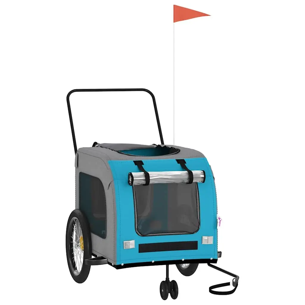 Pet Bike Trailer Oxford Fabric Iron Frame Blue Grey for Small Dogs