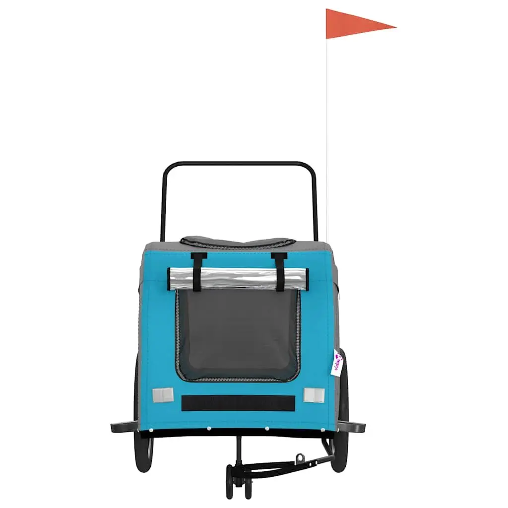 Pet Bike Trailer Oxford Fabric Iron Frame Blue Grey for Small Dogs