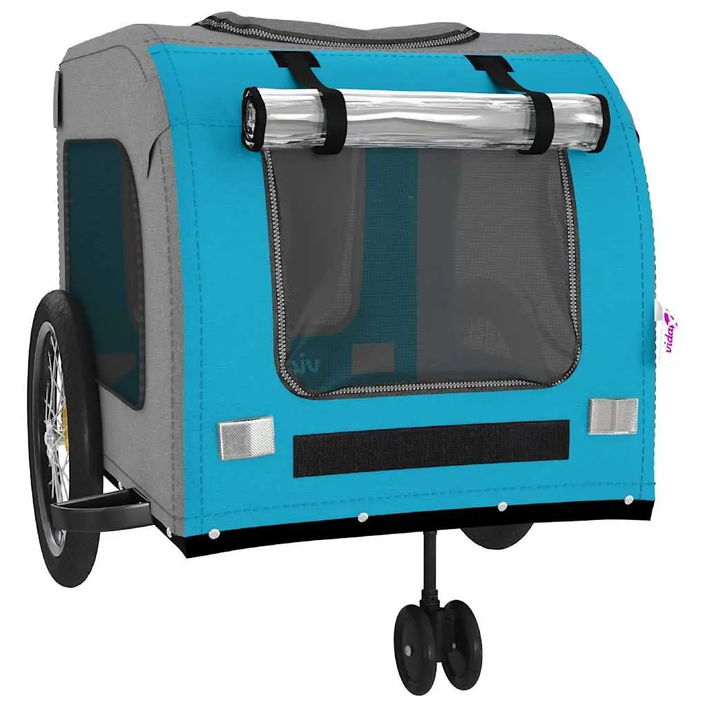 Pet Bike Trailer Oxford Fabric Iron Frame Blue Grey for Small Dogs