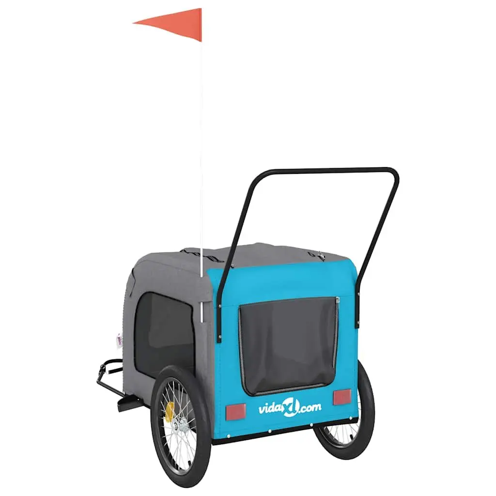 Pet Bike Trailer Oxford Fabric Iron Frame Blue Grey for Small Dogs