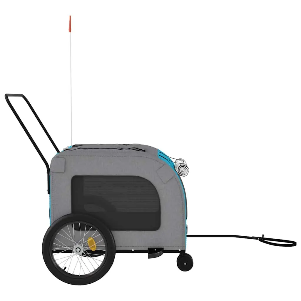Pet Bike Trailer Oxford Fabric Iron Frame Blue Grey for Small Dogs